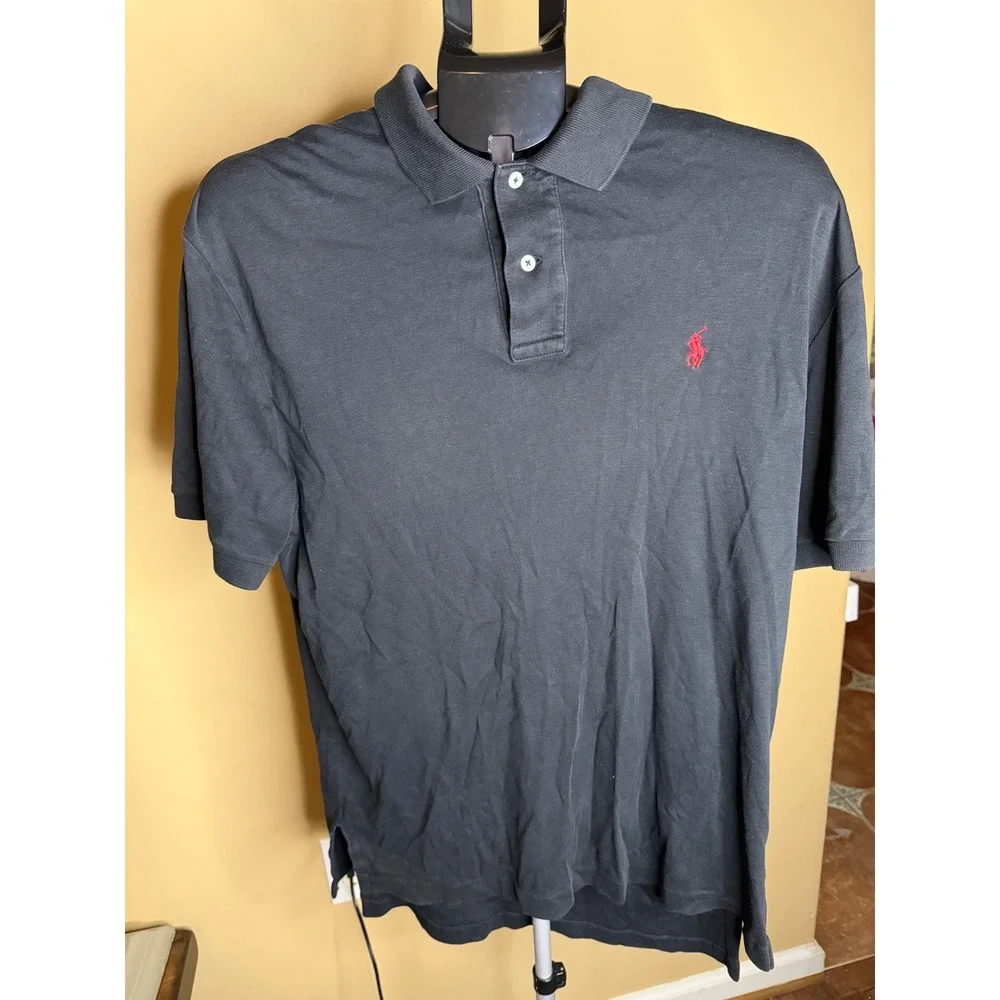Polo Ralph Lauren Mens Black Short Sleeve Polo Shirt Red Pony Logo Large